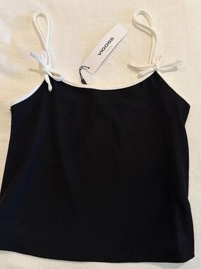 Vigoss Black Ribbed Tie-Strap Camisole with White Trim